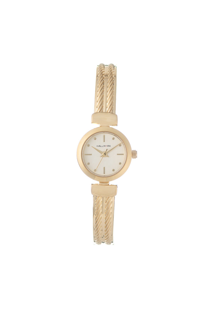 Round Champagne Dial Cable Bangle Watch - Gold