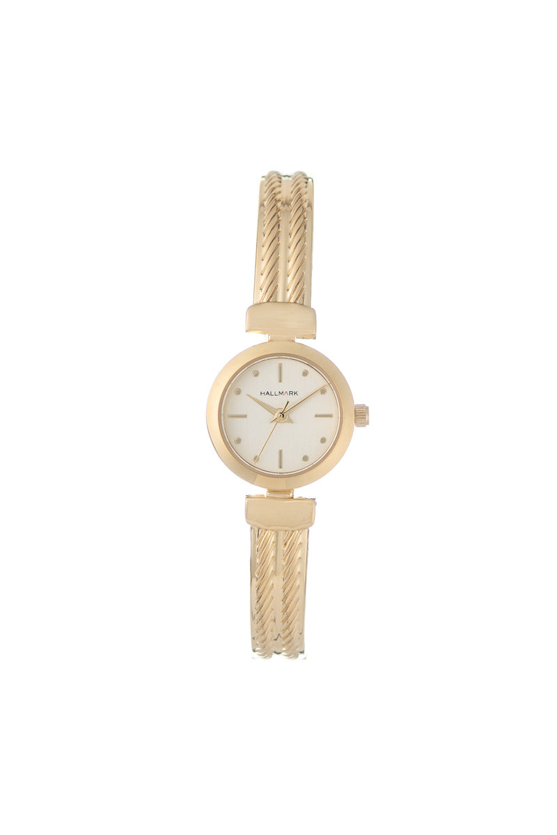 Round Champagne Dial Cable Bangle Watch - Gold
