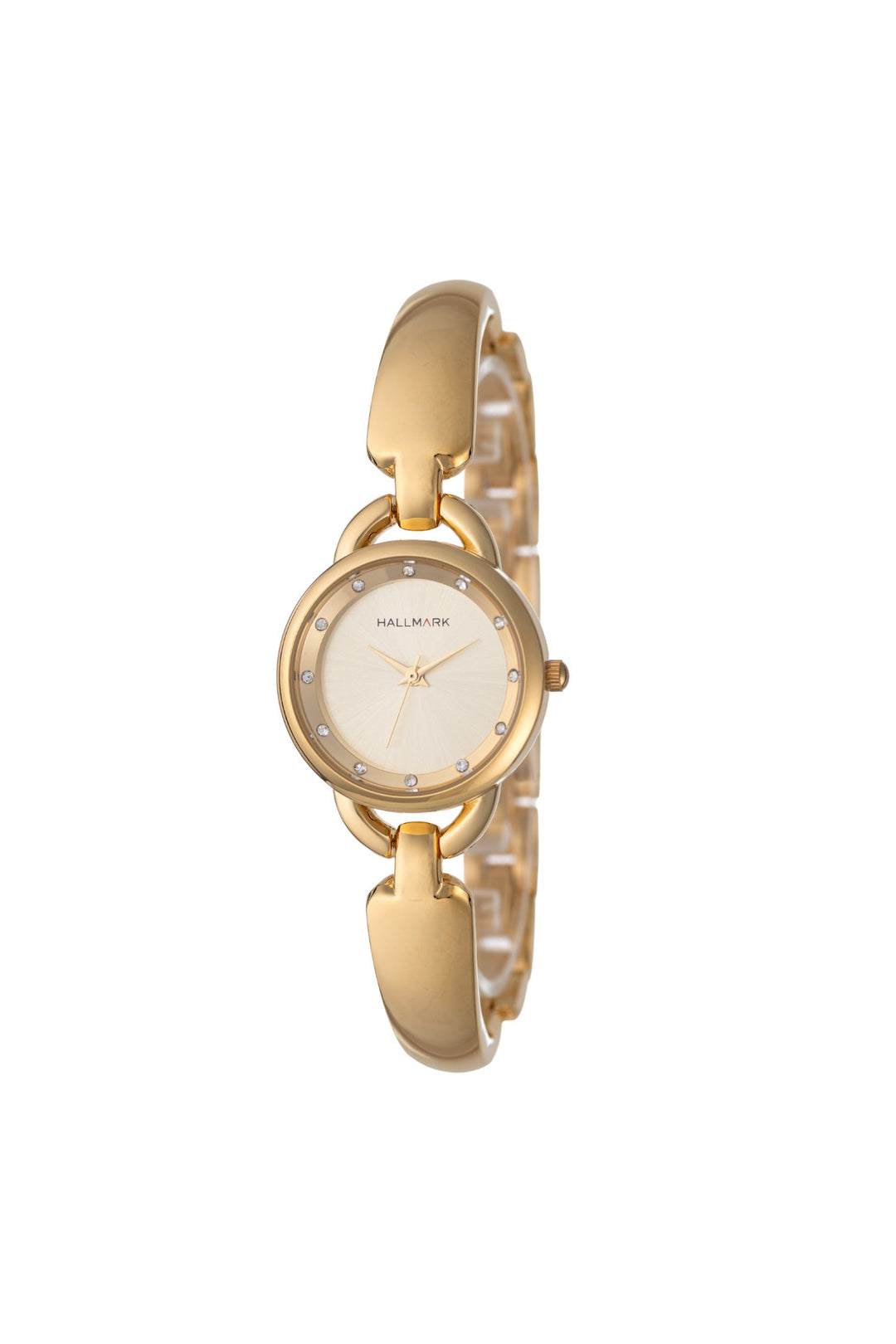 Round Gold Bangle Stones Champagne Dial Watch - Gold