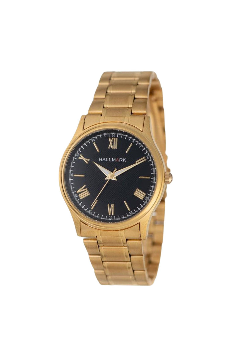 Round Black Dial & Gold Bracelet Romans Watch - Gold