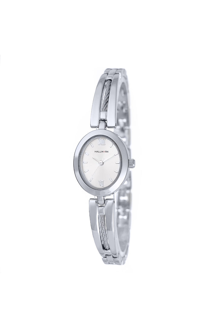 Oval Dial & Cable Bangle Watch - Silver