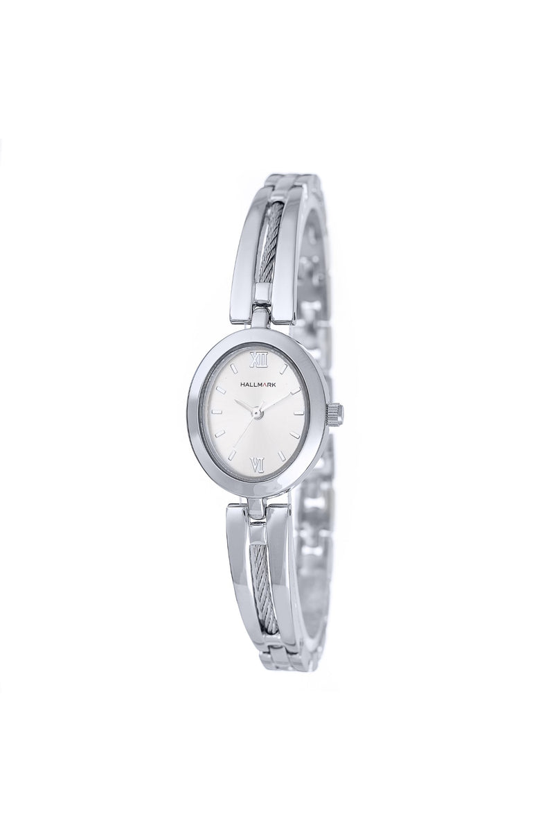 Oval Dial & Cable Bangle Watch - Silver