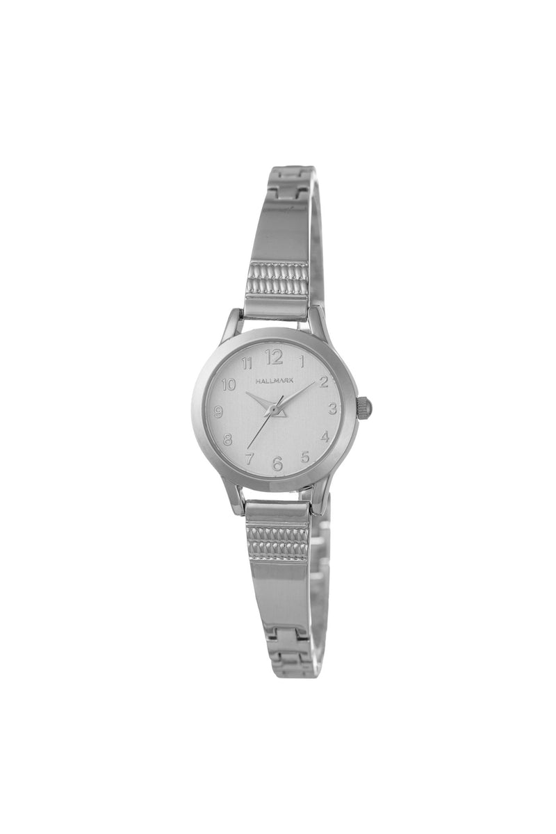 Silver Round Etched Bangle Watch - Silver