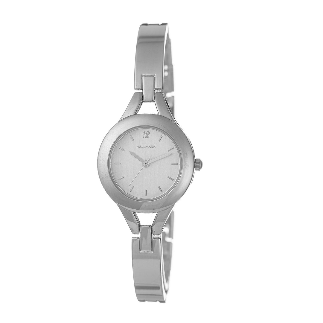 Ladies Silver Round Solid Bangle Watch