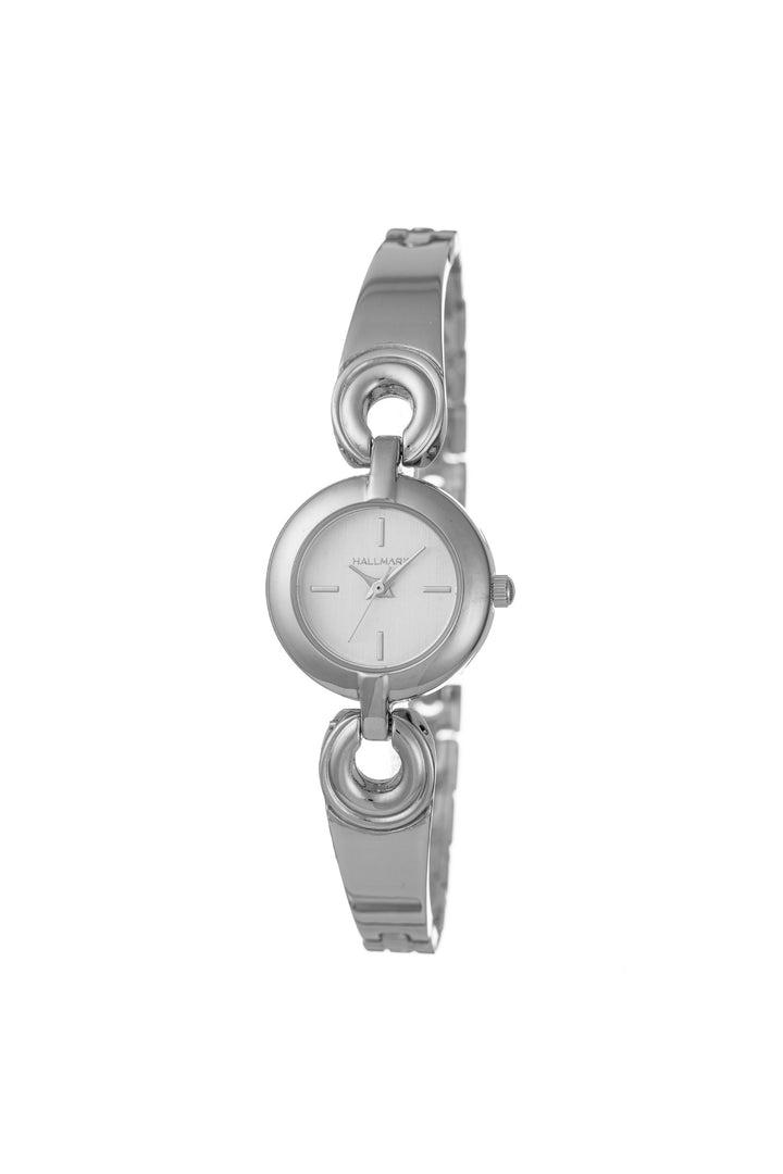 Round Silver Open Link Bangle Silver Dial Watch - Silver
