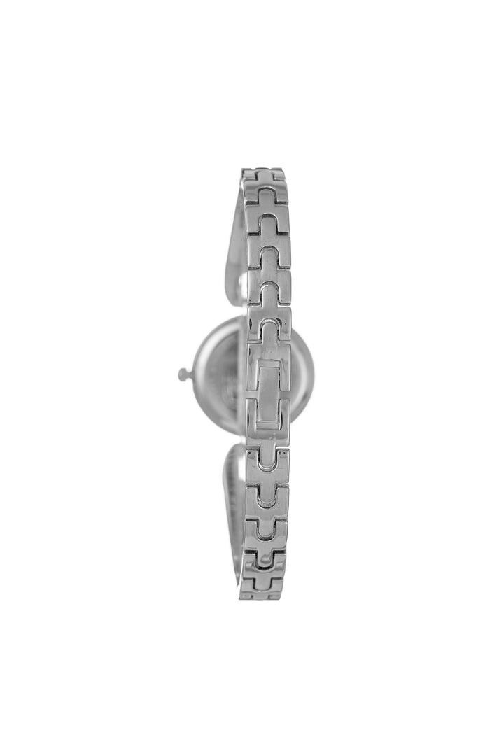 Round Silver Open Link Bangle Silver Dial Watch - Silver