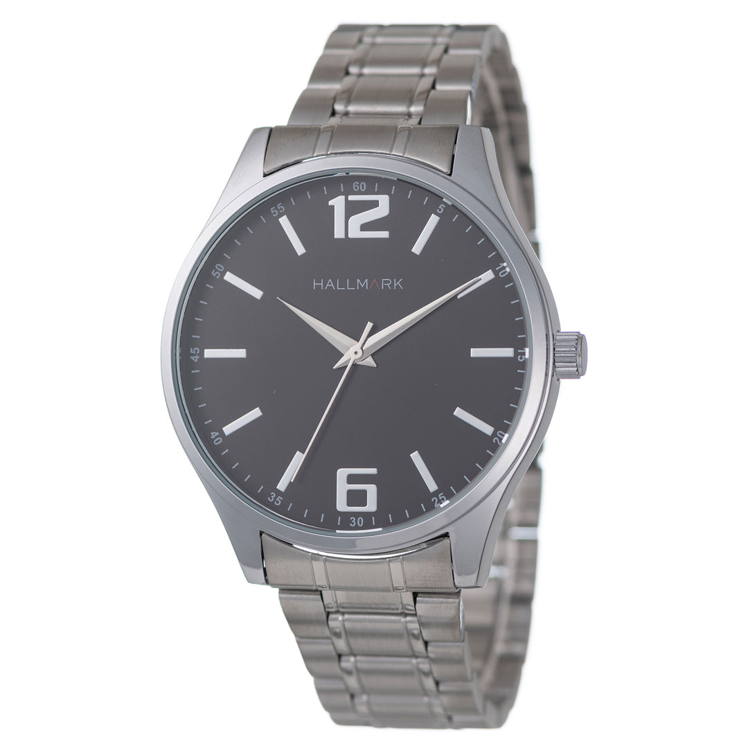 Gents Round Silver Bracelet Black Dial Watch