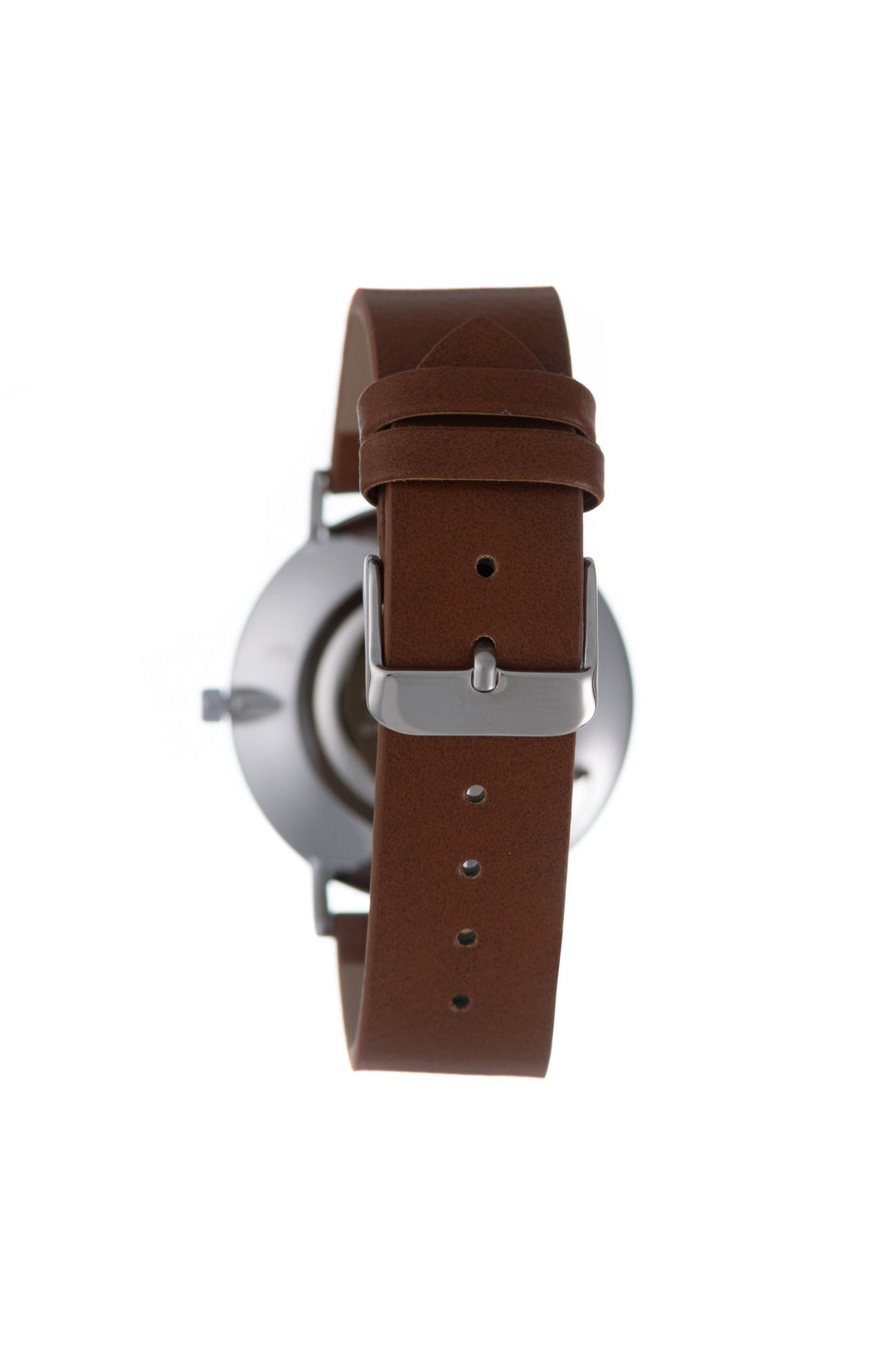 Silver Brown Leather Strap Black Dial Watch - Silver