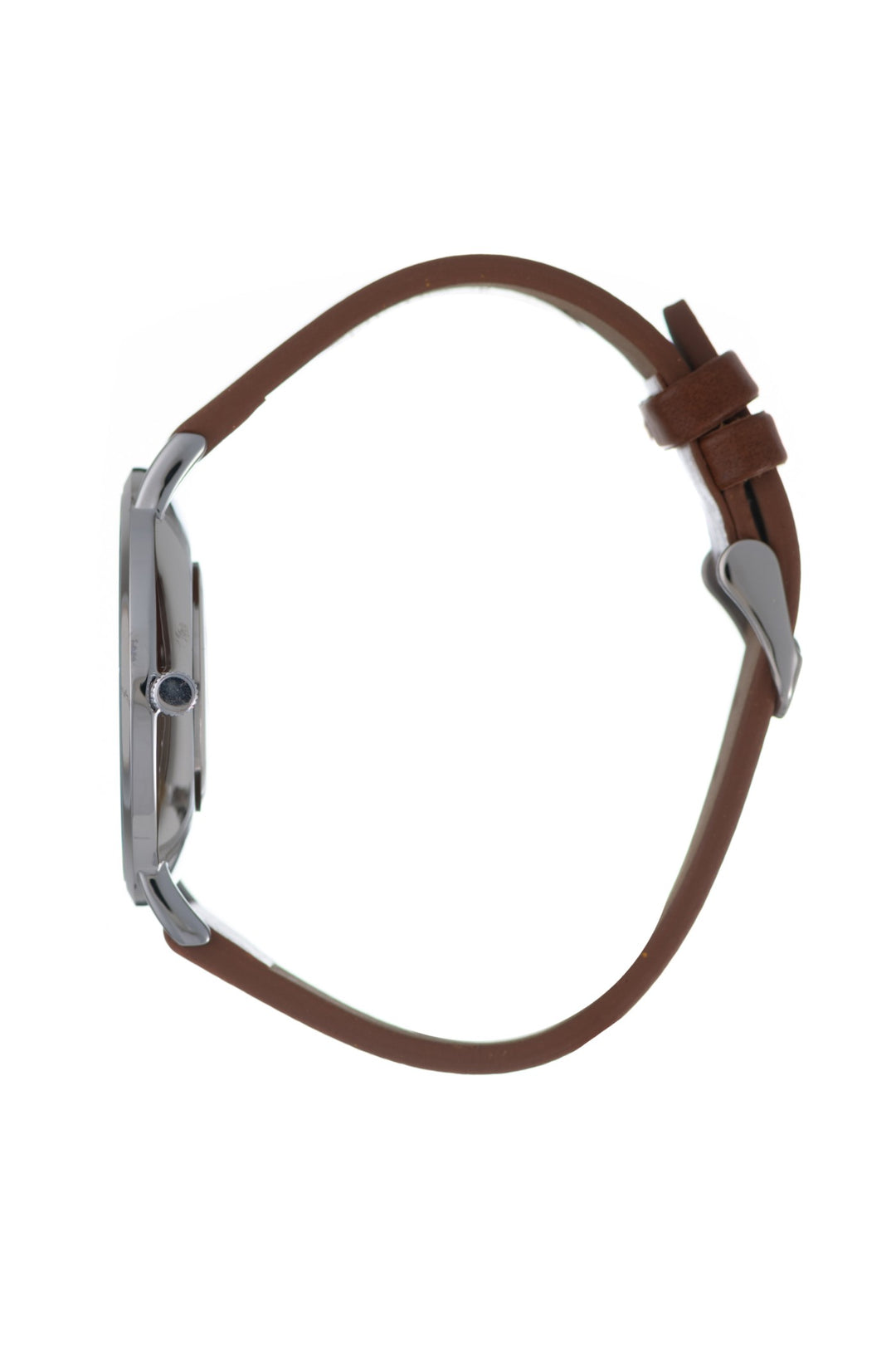 Silver Brown Leather Strap Black Dial Watch - Silver