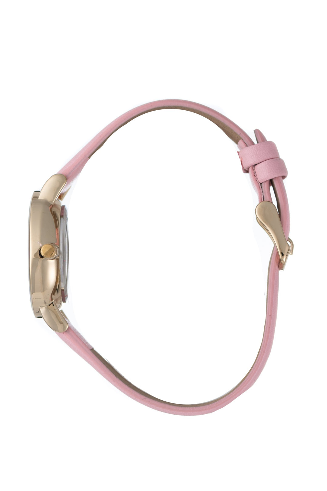 Round Stone Gold Detail Dial Pink Pu Leather Watch - Gold