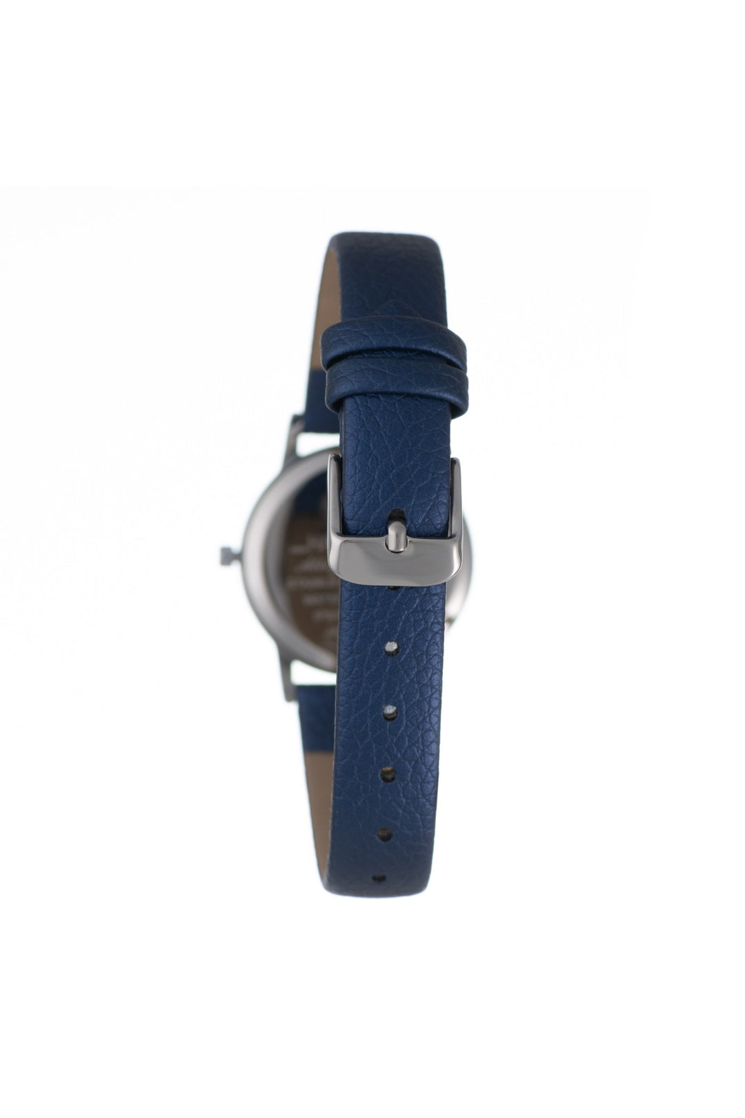 Round Silver Stones Navy Dial Pu Leather Strap Watch - Silver
