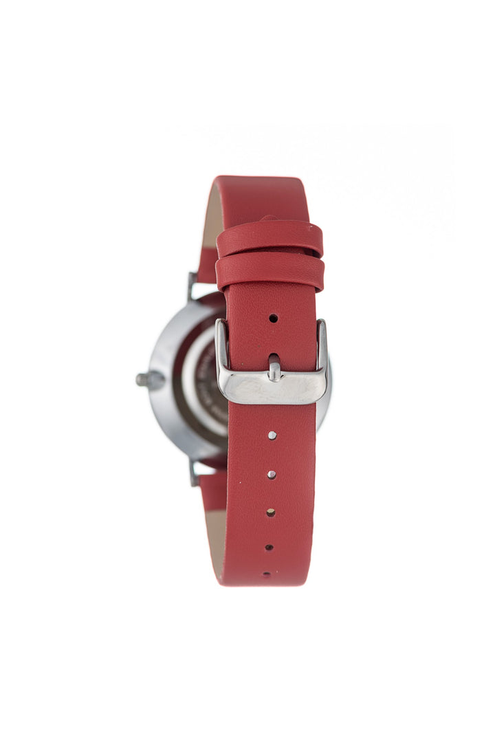 Silver Red Pu Leather Watch - Silver