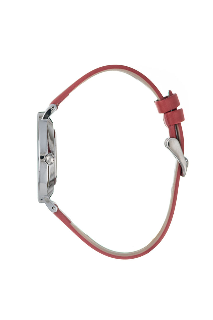 Silver Red Pu Leather Watch - Silver