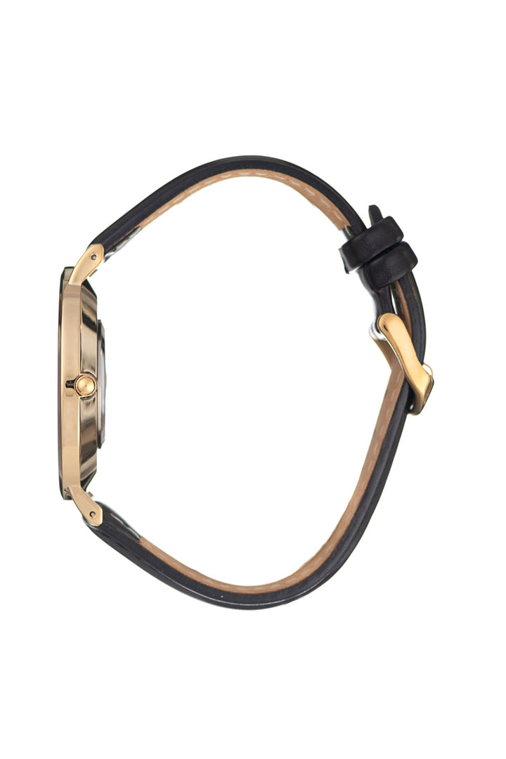 Round Gold Classic Black Leather Strap Watch - Gold