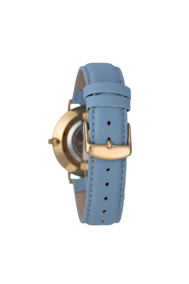 Round Gold Classic Dusk Blue Leather Strap Watch - Gold