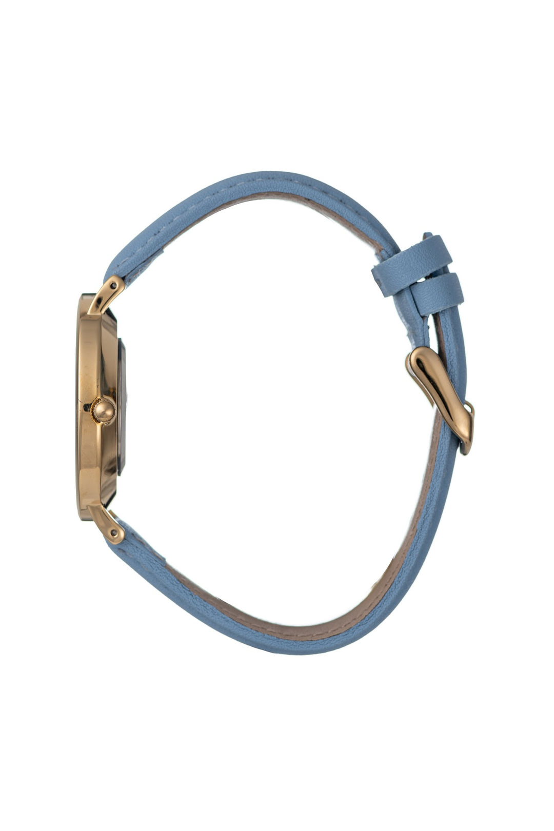 Round Gold Classic Dusk Blue Leather Strap Watch - Gold