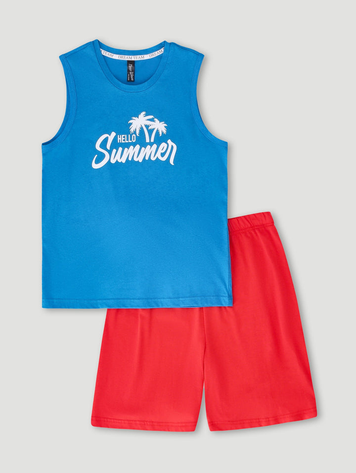 Boys Hello Summer Sleeveless Sleep Set - Blue