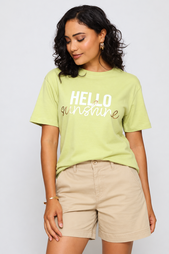 Hello Sunshine Foil Tee - Pistachio Green