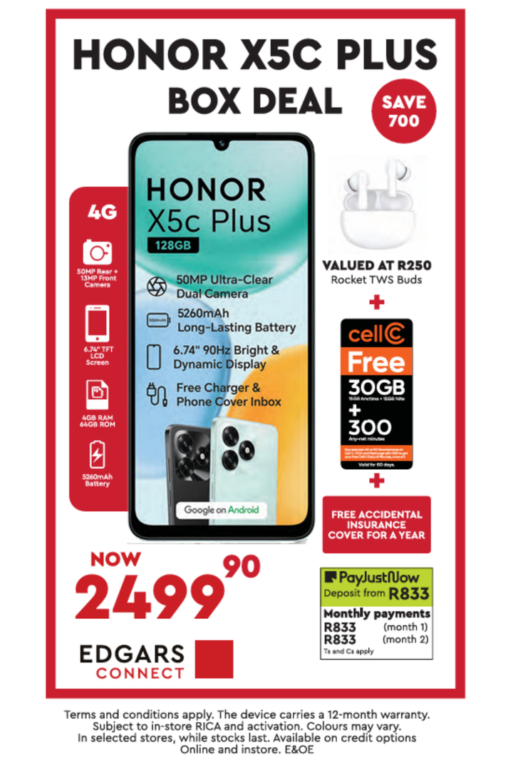 X5c Plus 128GB Box Deal Dual Sim Cellphone - Black