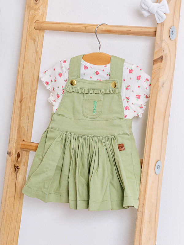 Keedo Baby Girls Denim Pinni & Printed Tee - Sage