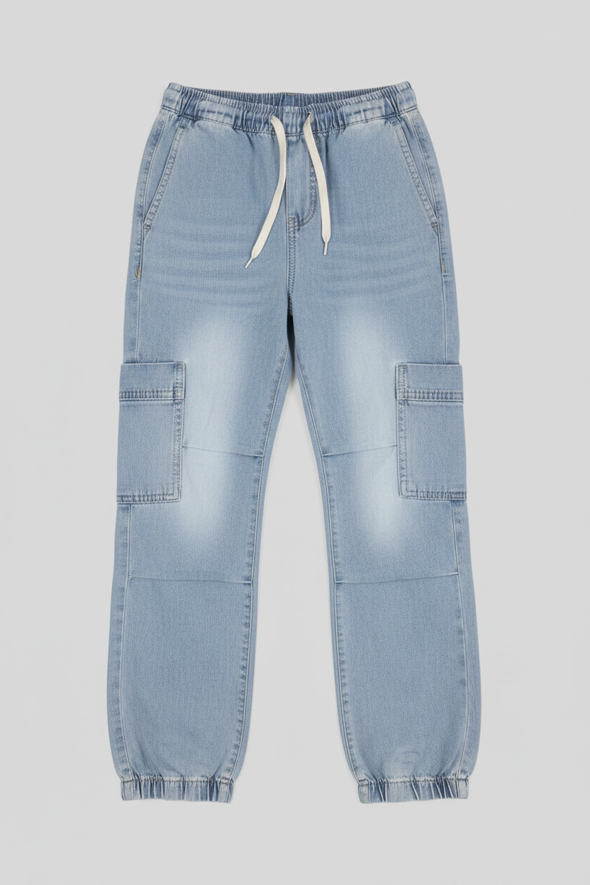 Pre-Girls Cargo Jogger Denim - Mid Blue