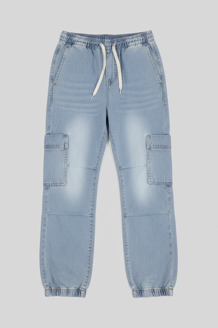 Pre-Girls Cargo Jogger Denim - Mid Blue