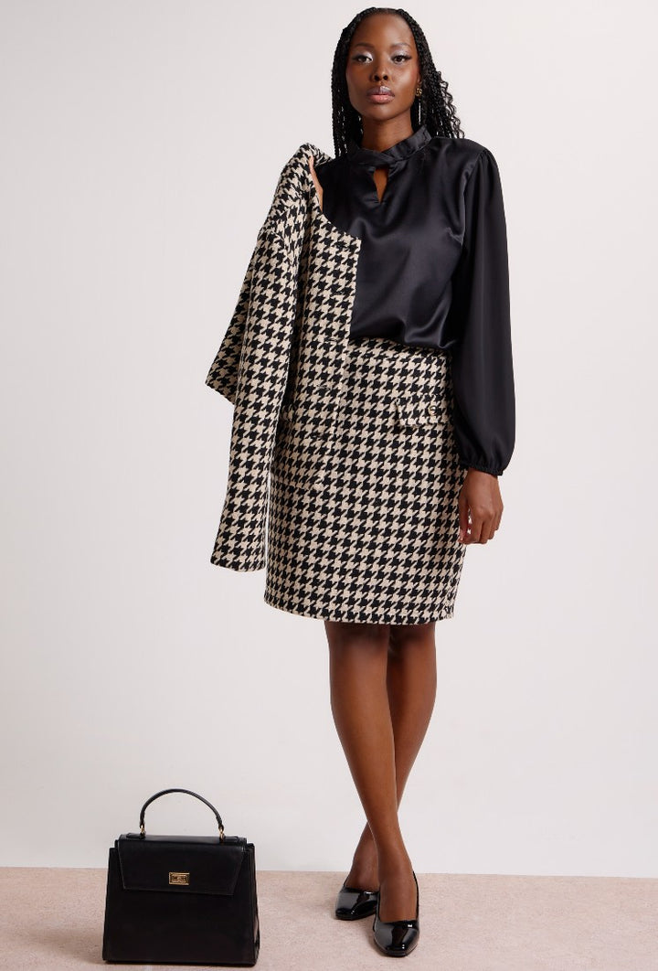 Houndstooth Pencil Skirt - Black/Beige