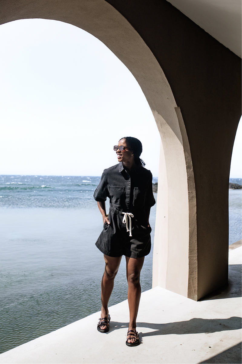 Denim Shortall Jumpsuit - Black