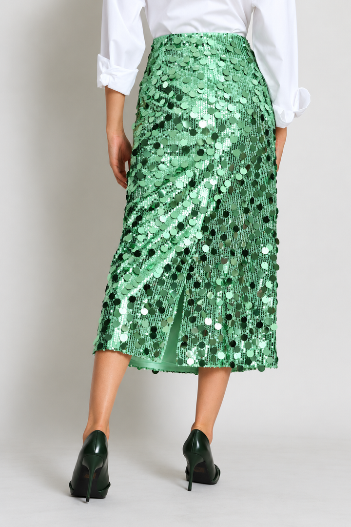 High Waisted Sequin Maxi Skirt With Back Slit - Mint
