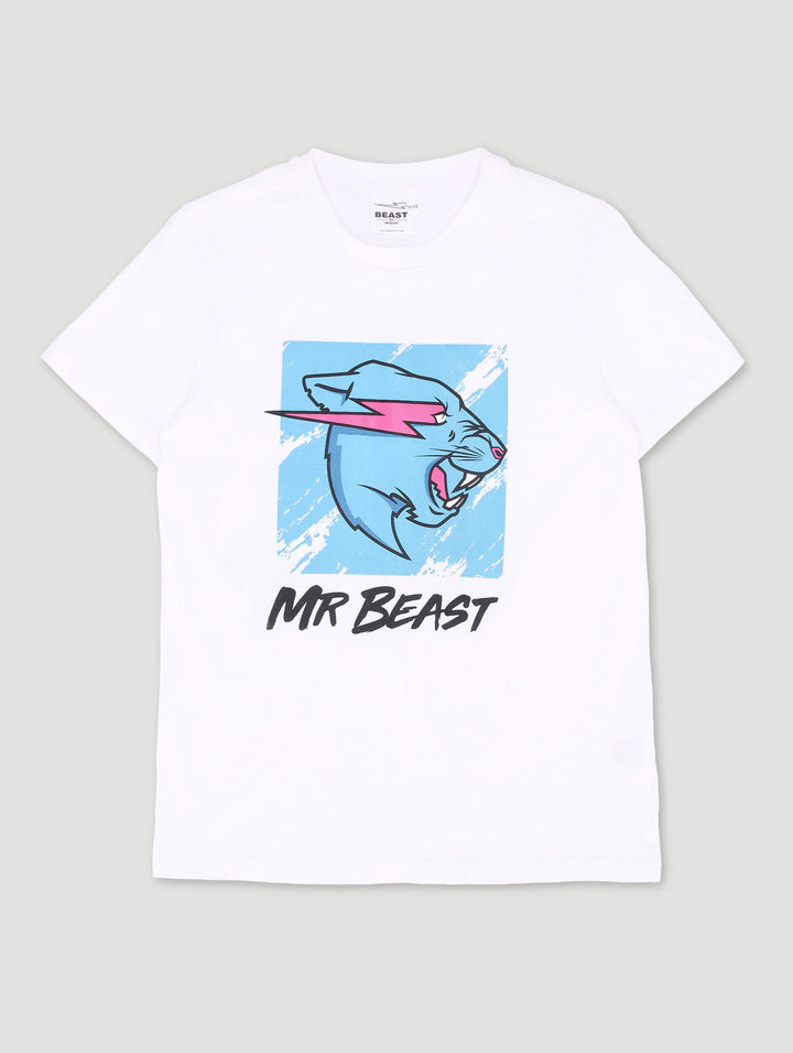 Boys Mr Beast Pixel Fade Tee - White