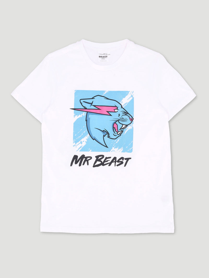 Boys Mr Beast Pixel Fade Tee - White