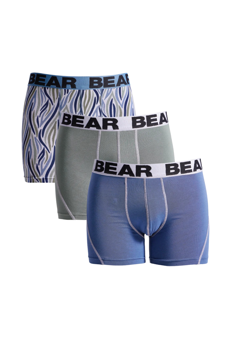 3 Pack Bear Organic Boxer Shorts - Indigo/Sage