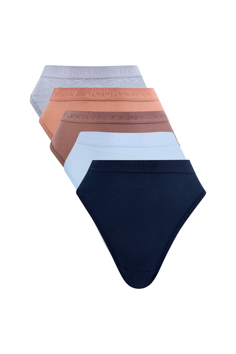5 Pack Classic Cotton Hi-Cut Panties - Blue