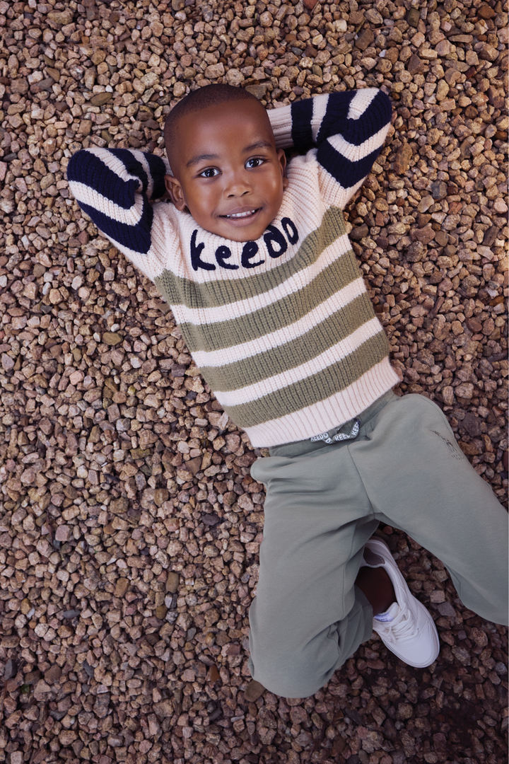 Keedo Pre-Boys Stripe Knit Pullover - Cream