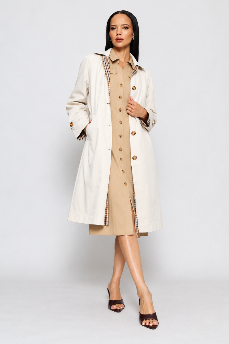Epaulette Detail Reversible Trench Coat - Light Stone