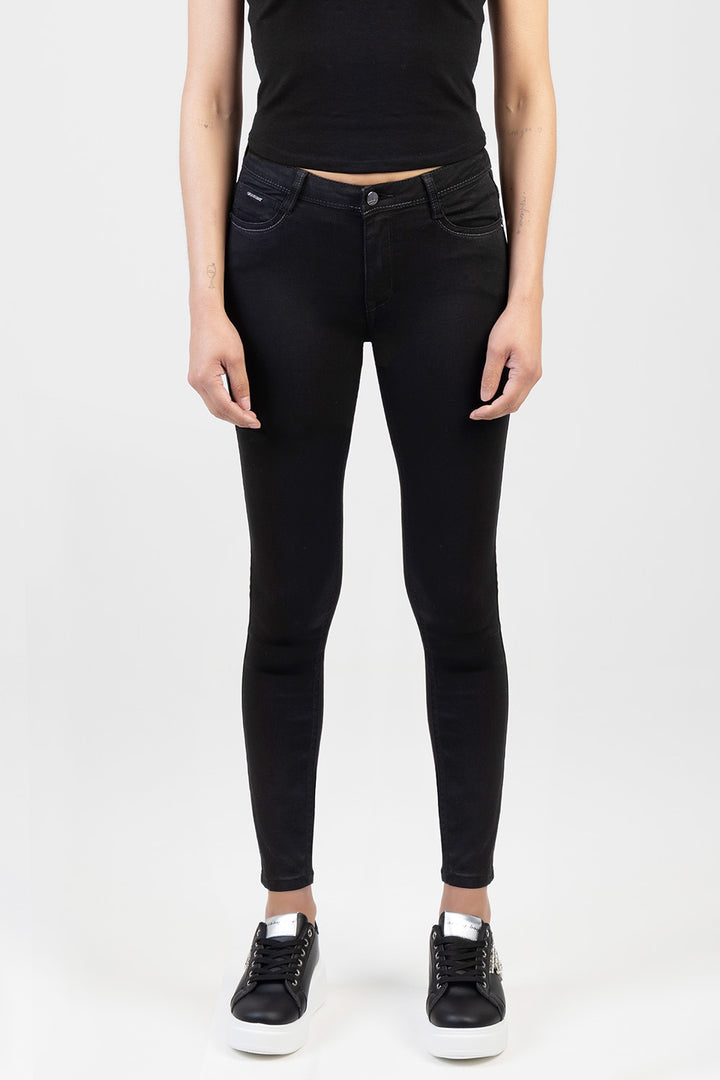 Avery Mid-Waist Basic Skinny Denim Jeans - Black