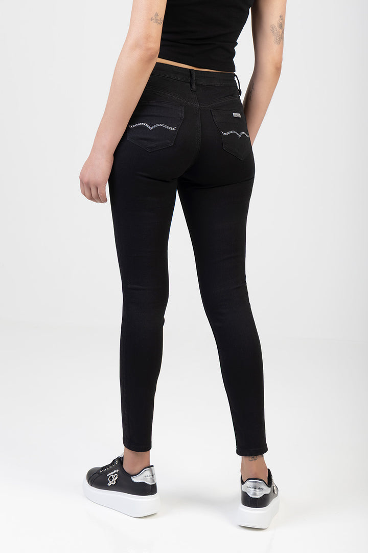 Avery Mid-Waist Basic Skinny Denim Jeans - Black