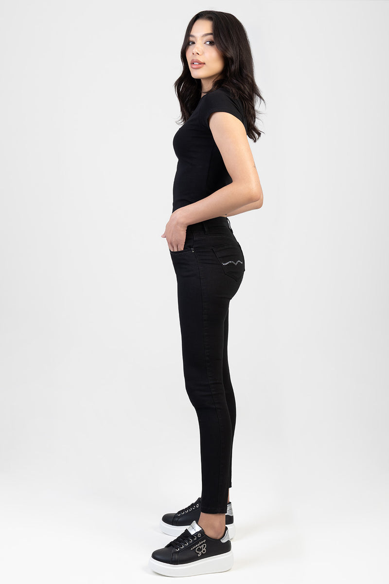 Avery Mid-Waist Basic Skinny Denim Jeans - Black