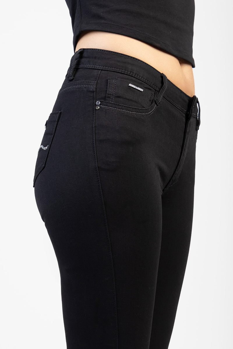Avery Mid-Waist Basic Skinny Denim Jeans - Black