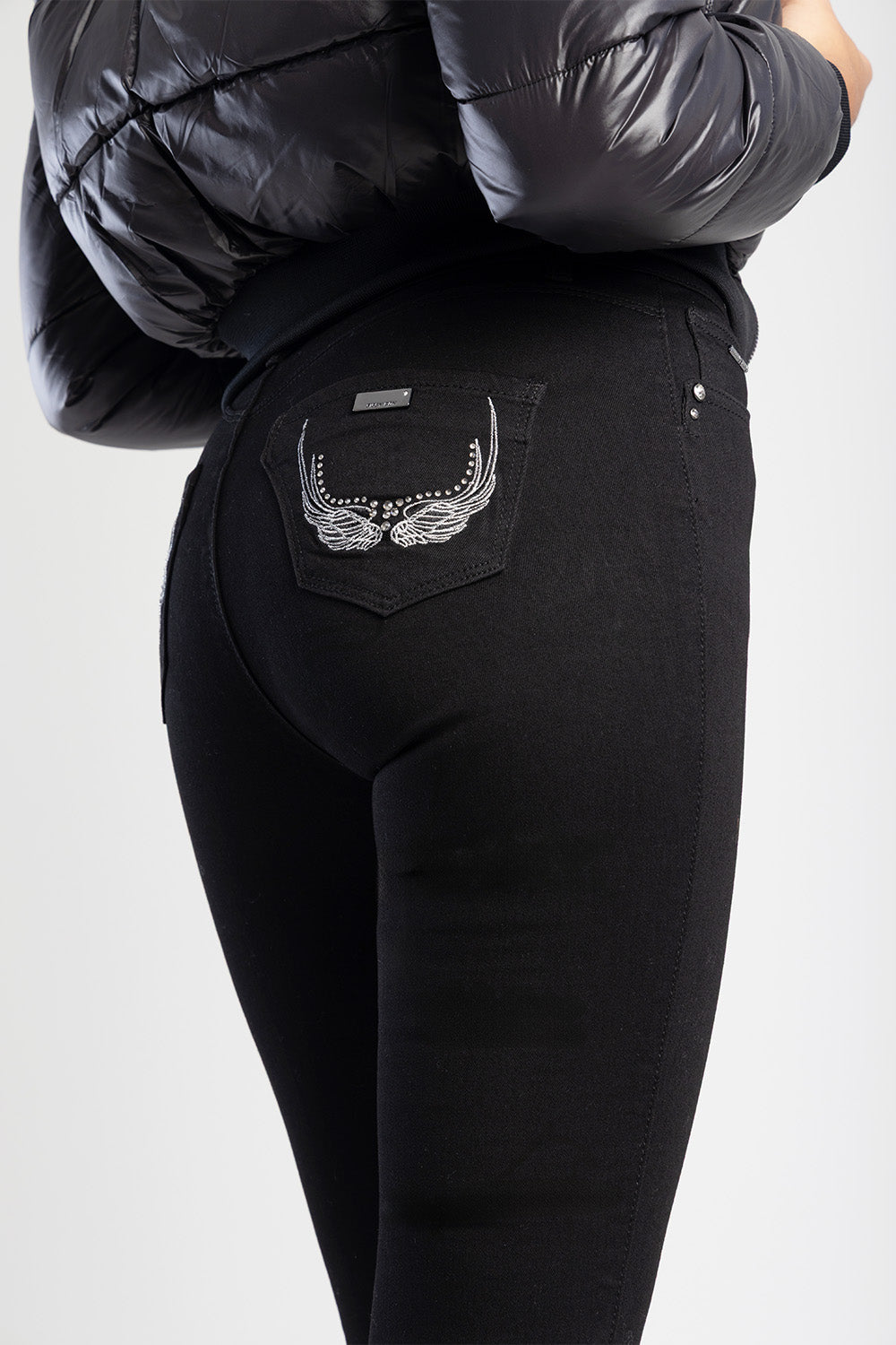 Arlo Wing Pocket Detail Mid Waist Skinny Denim - Black