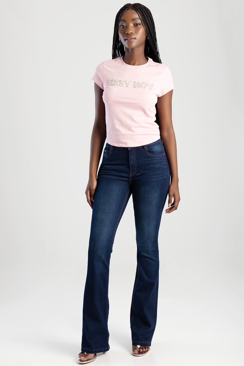 Amelia Mid Waist Bootleg Jean - Dark Wash