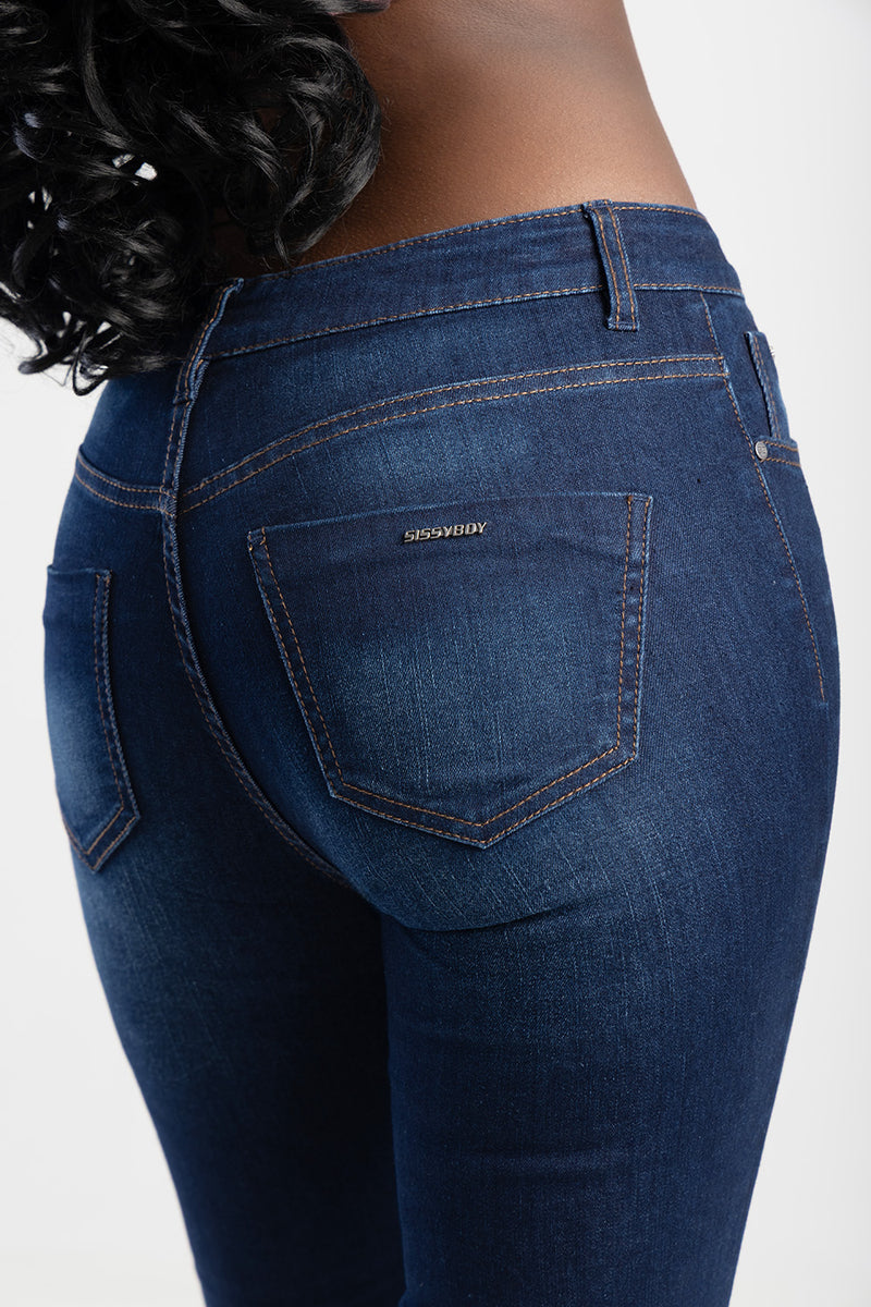 Amelia Mid Waist Bootleg Jean - Dark Wash