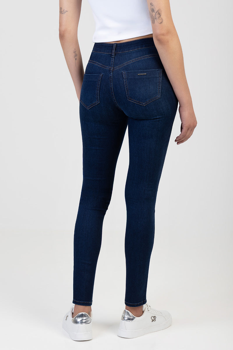 Skinny Rinse Wash Denim With Slight Brushing - Dark Wash Ink
