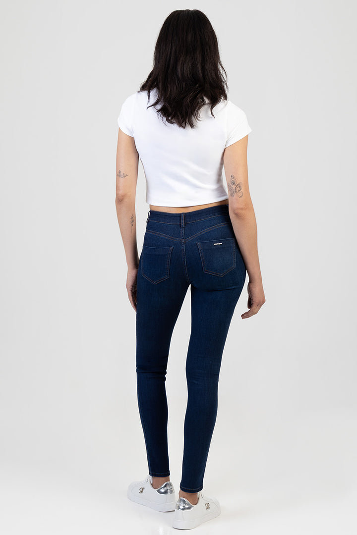 Skinny Rinse Wash Denim With Slight Brushing - Dark Wash Ink