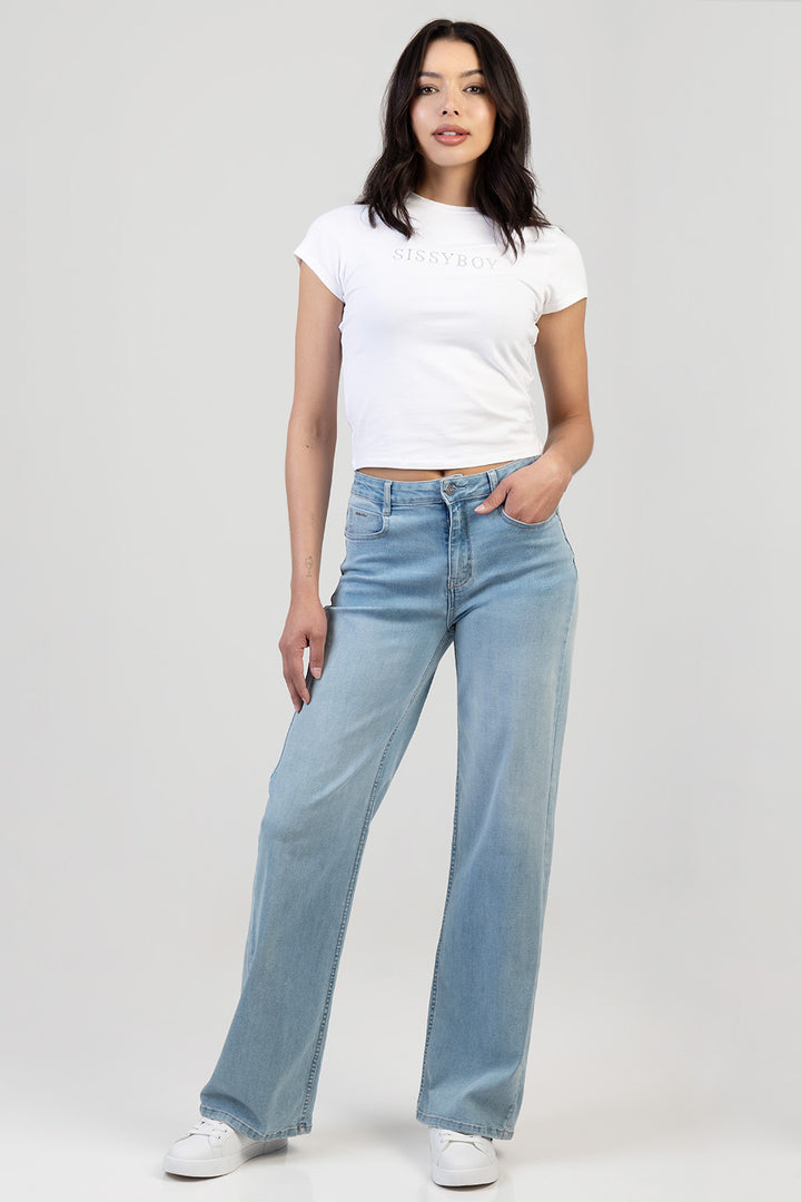 Samanta High Waist Wide Leg Denim - Light Wash