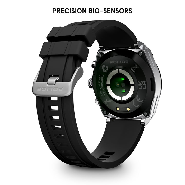 Stainless Steel Case & LED Screen Smart Watch With Rubber Strap - Black