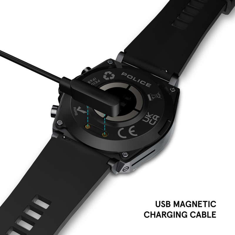Gunmetal Case & LED Screen Smart Watch With Rubber Strap - Black