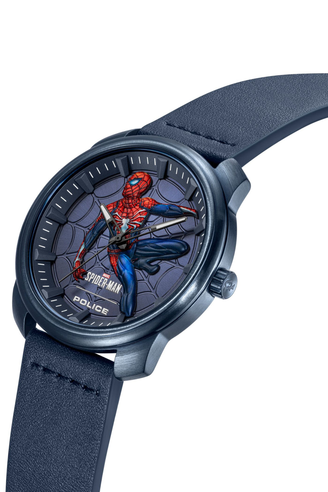 3D Spiderman Logo Leather Strap Watch - Blue