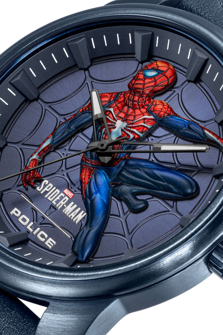 3D Spiderman Logo Leather Strap Watch - Blue