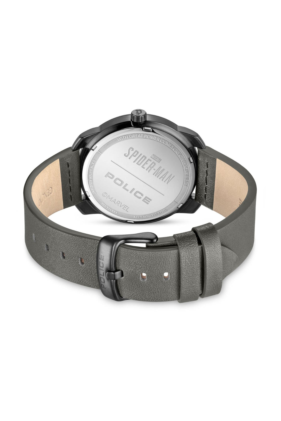 Gunmetal Case & Dial 3D Spiderman Grey Leather Watch - Black